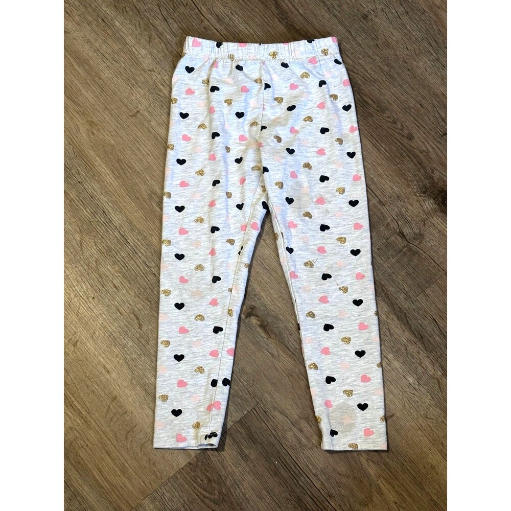Limited Too Toddler Girls Sparkly Heart Leggings 4T Black Pink Gold EUC